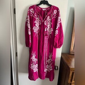Chico's Fuchsia Maxi Dress with White Floral Embroidery